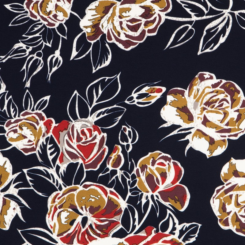 Crepe Elástica Floral Navy - Ribes y Casals