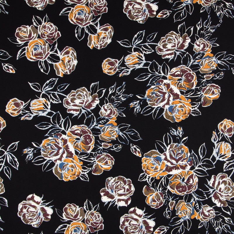 Crepe Elástica Floral Negra - Ribes y Casals