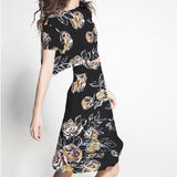 Crepe Elástica Floral Negra - Ribes y Casals