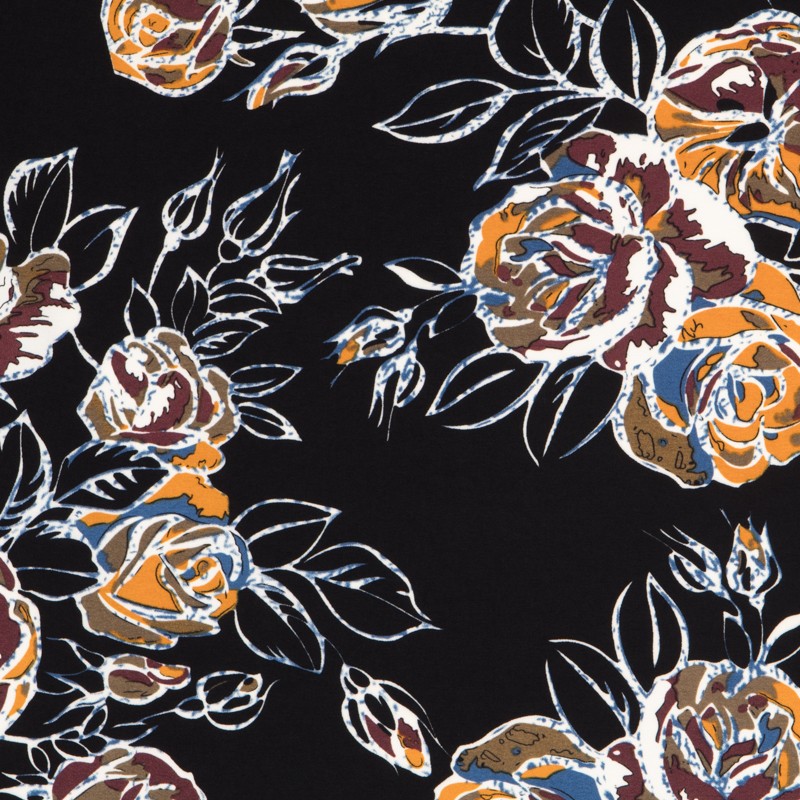 Crepe Elástica Floral Negra - Ribes y Casals