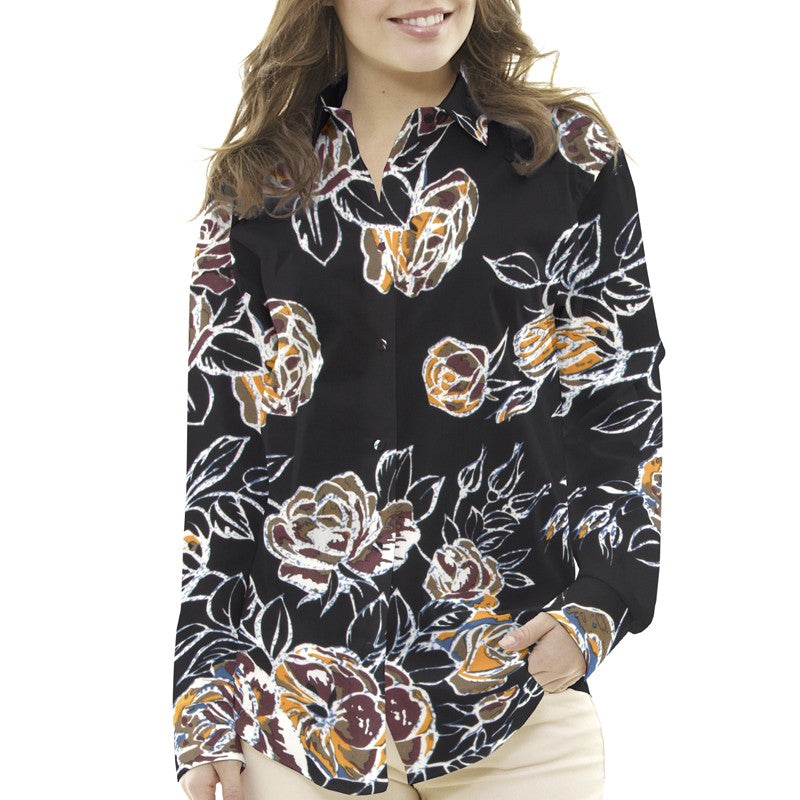 Crepe Elástica Floral Negra - Ribes y Casals