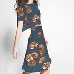 Crepe Elástica Floral Petróleo - Ribes y Casals