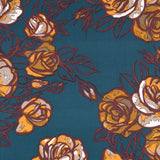 Crepe Elástica Floral Petróleo - Ribes y Casals