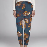 Crepe Elástica Floral Petróleo - Ribes y Casals