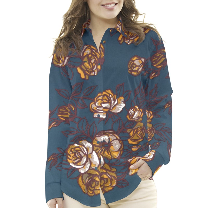 Crepe Elástica Floral Petróleo - Ribes y Casals