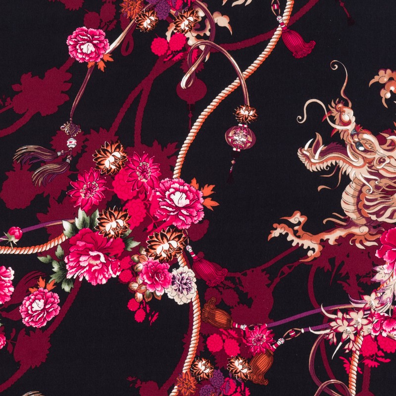 Crepe Estampada Dragón Negra - Ribes y Casals