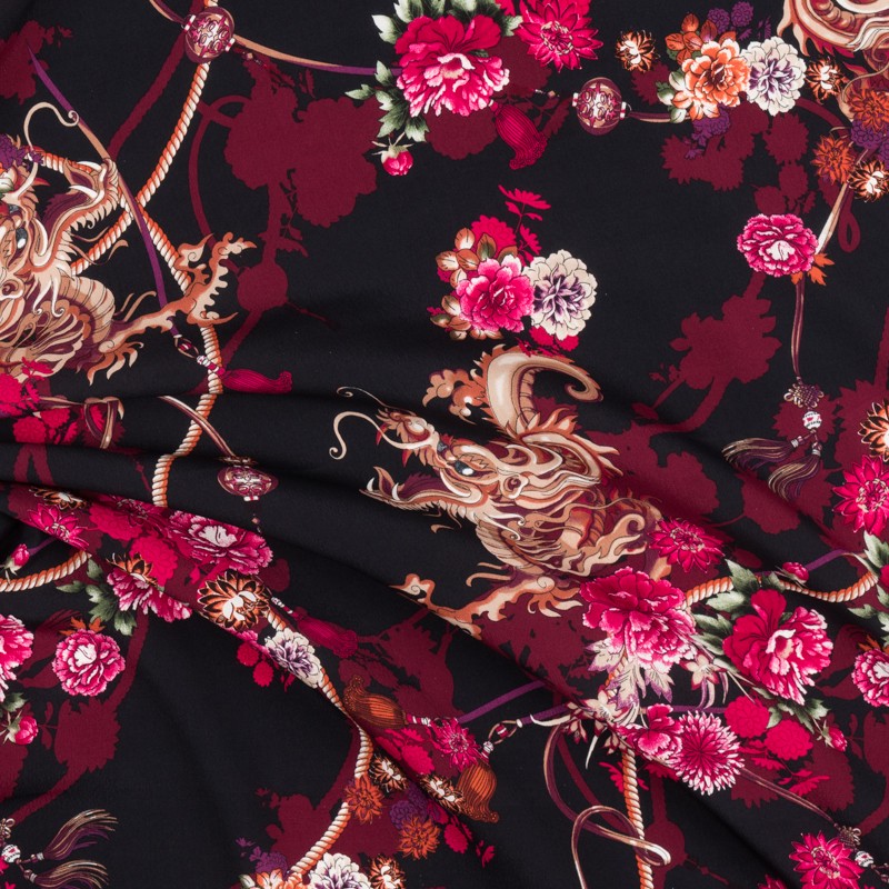 Crepe Estampada Dragón Negra - Ribes y Casals