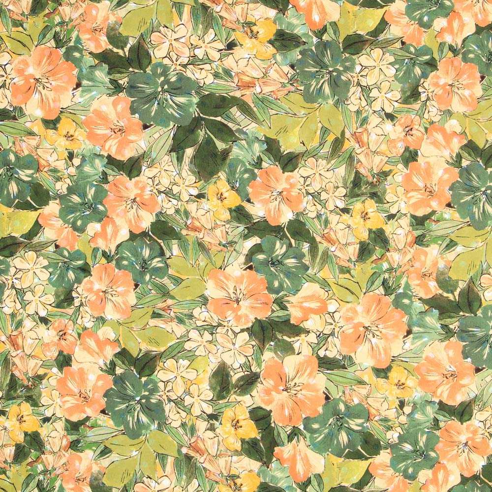 Crepe Floral Camel Verde - Ribes y Casals
