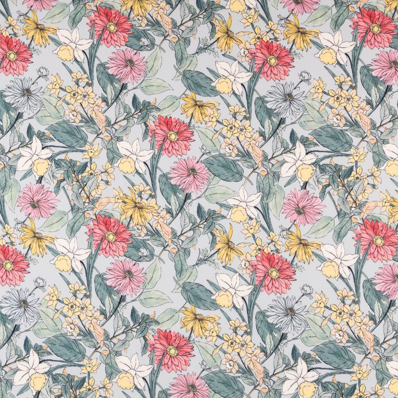 Crepe Floral Turquesa Claro - Ribes y Casals