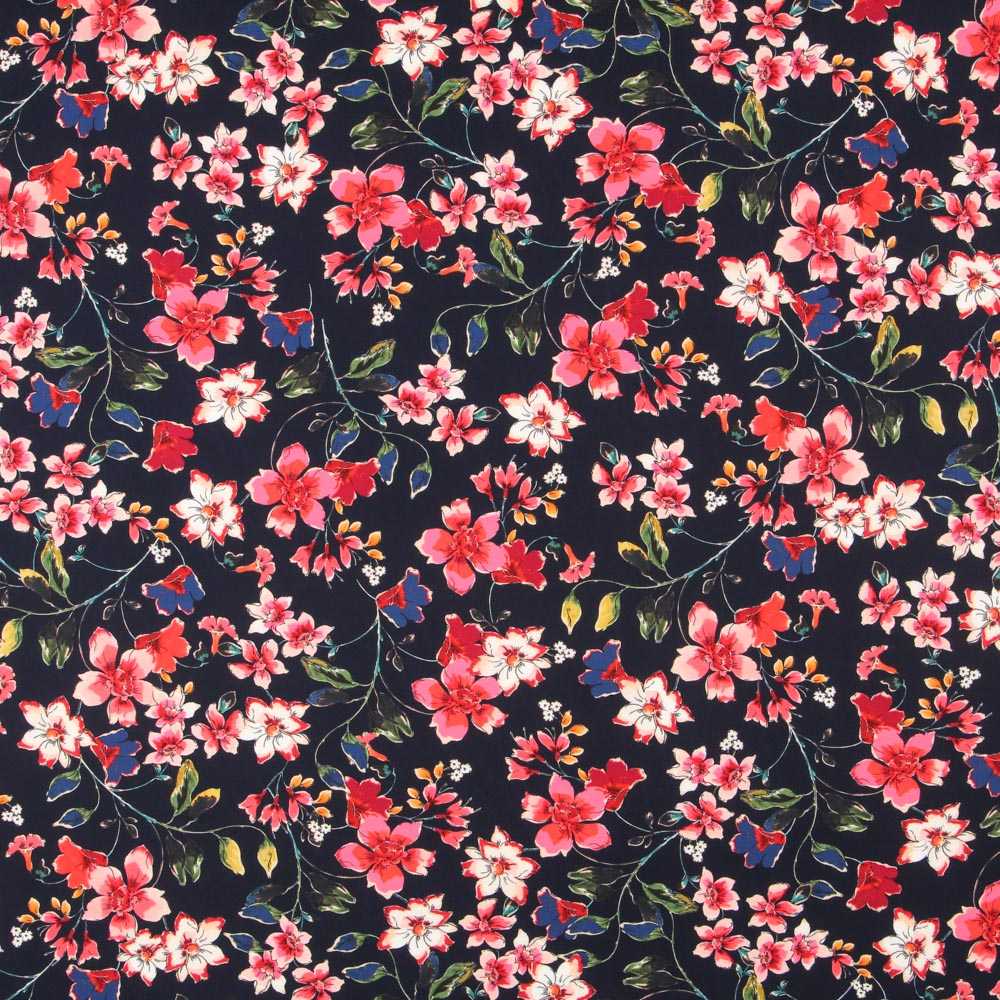 Crepe Flores Azul Oscuro - Ribes y Casals