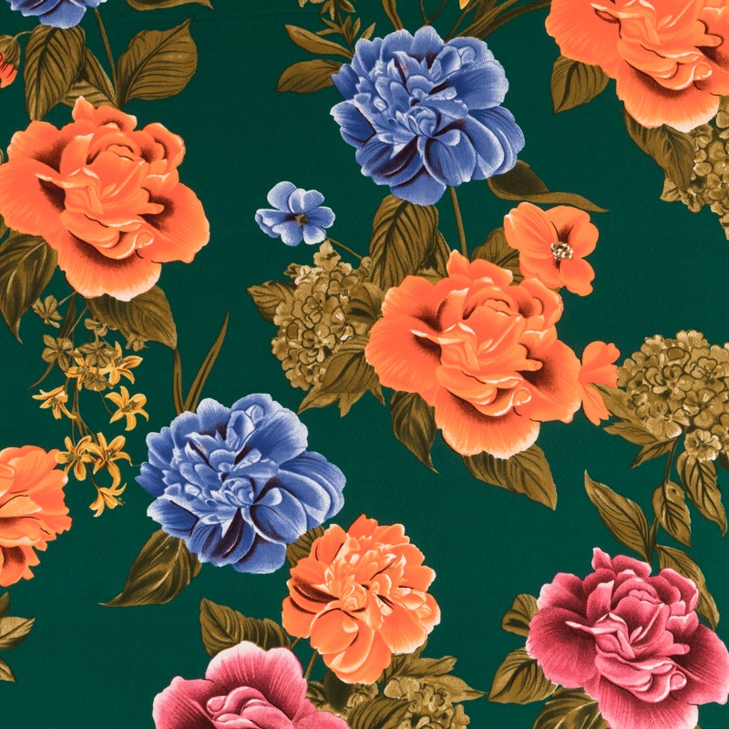 Crepe Flores Flamenca Esmeralda - Ribes y Casals