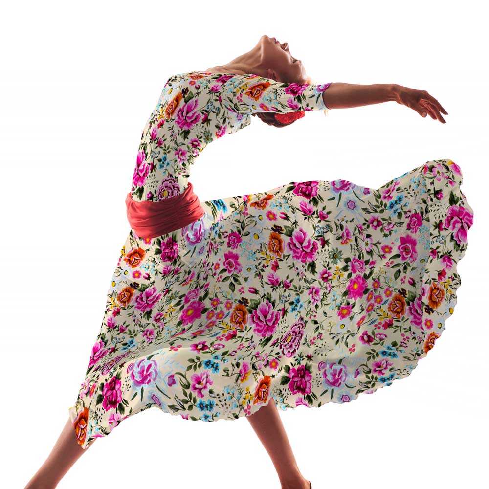 Crepe Flores Manila Cruda - Ribes y Casals