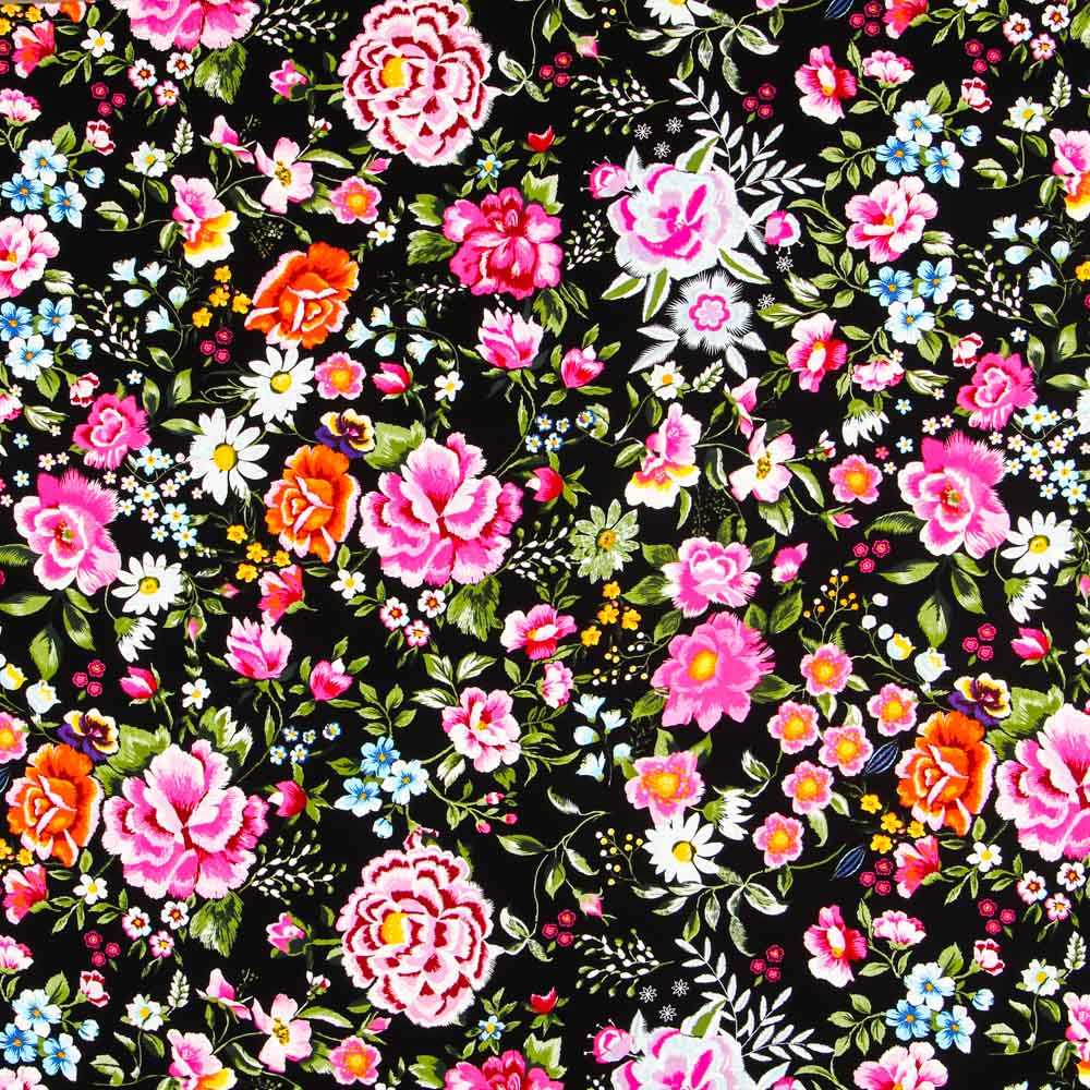 Crepe Flores Manila Negro - Ribes y Casals