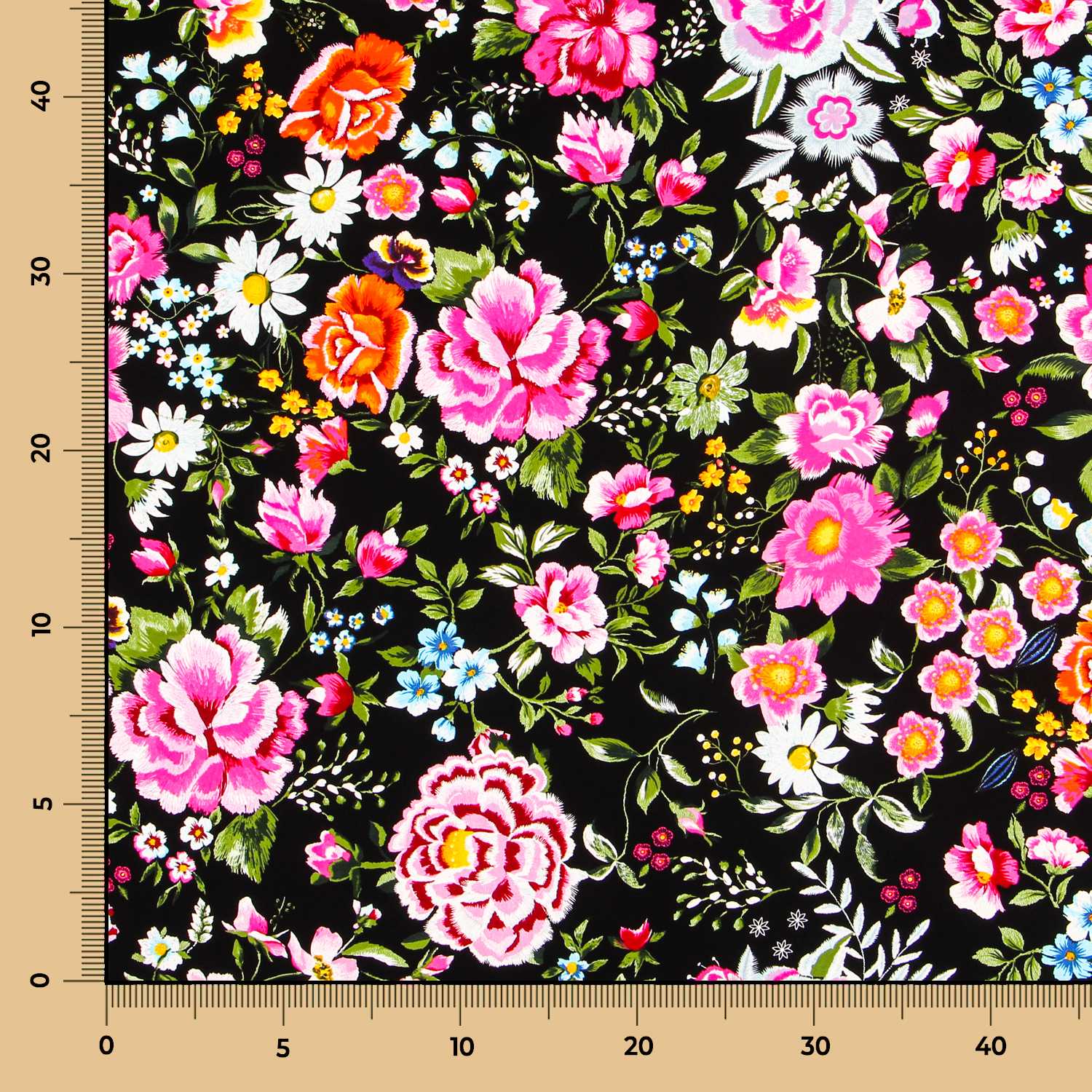 Crepe Flores Manila Negro - Ribes y Casals