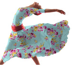 Crepe Flores Primavera Turquesa Claro - Ribes y Casals