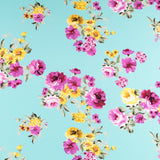 Crepe Flores Primavera Turquesa Claro - Ribes y Casals