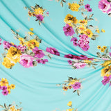 Crepe Flores Primavera Turquesa Claro - Ribes y Casals