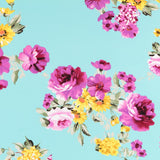 Crepe Flores Primavera Turquesa Claro - Ribes y Casals