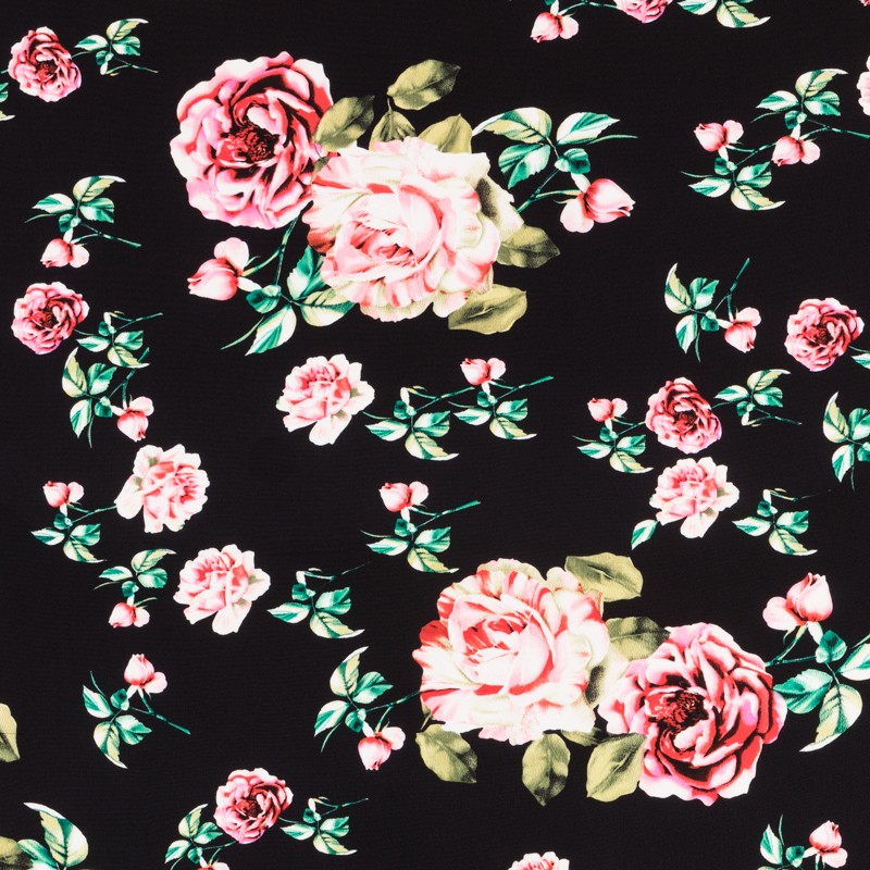 Crepe Flores Vintage Negra - Ribes y Casals