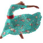 Crepe Flores Vintage Verde Agua - Ribes y Casals