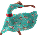 Crepe Flores Vintage Verde Agua - Ribes y Casals