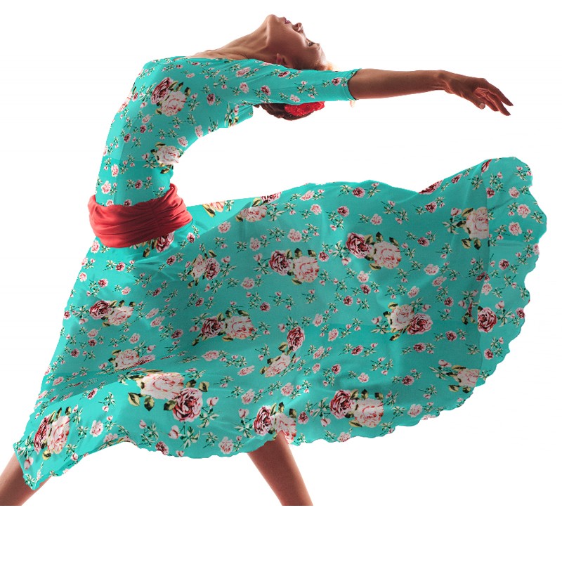 Crepe Flores Vintage Verde Agua - Ribes y Casals