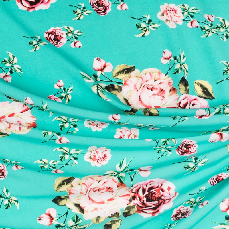 Crepe Flores Vintage Verde Agua - Ribes y Casals