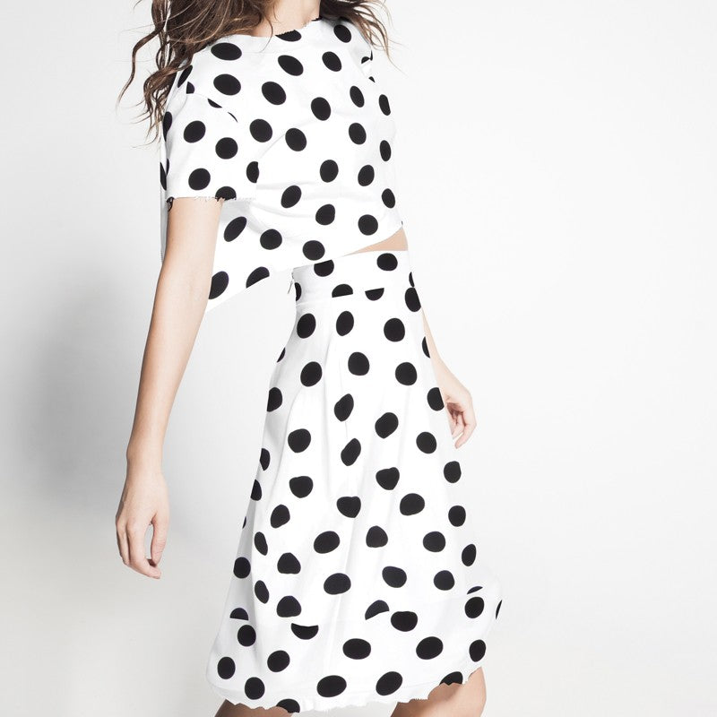 Crepe Lunares Negro 33mm Blanco - Ribes y Casals