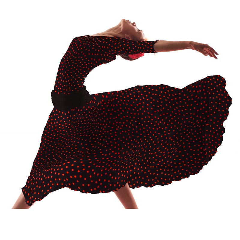 Crepe Lunares Rojo 7mm Negro - Ribes y Casals