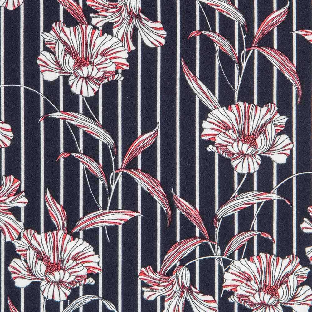 Crepe Rayas Flores Azul - Ribes y Casals