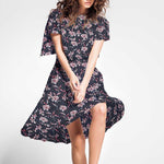 Crepe Rayas Flores Azul - Ribes y Casals