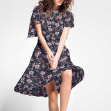 Crepe Rayas Flores Azul - Ribes y Casals