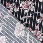 Crepe Rayas Flores Azul - Ribes y Casals