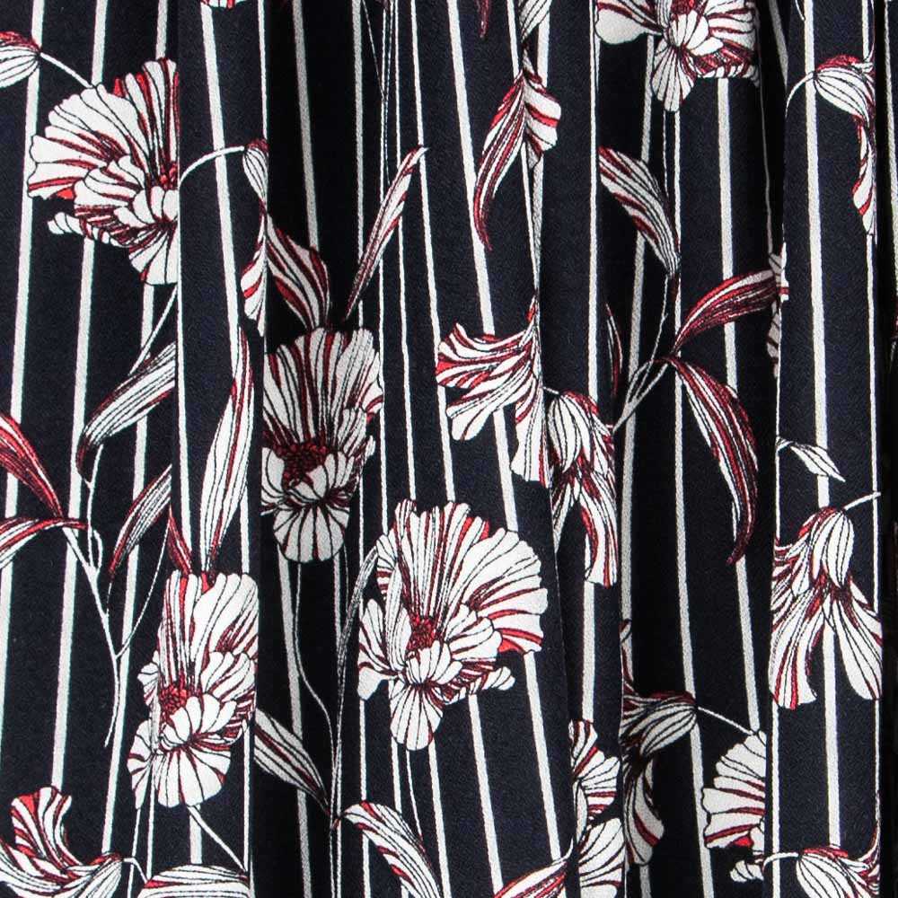 Crepe Rayas Flores Azul - Ribes y Casals