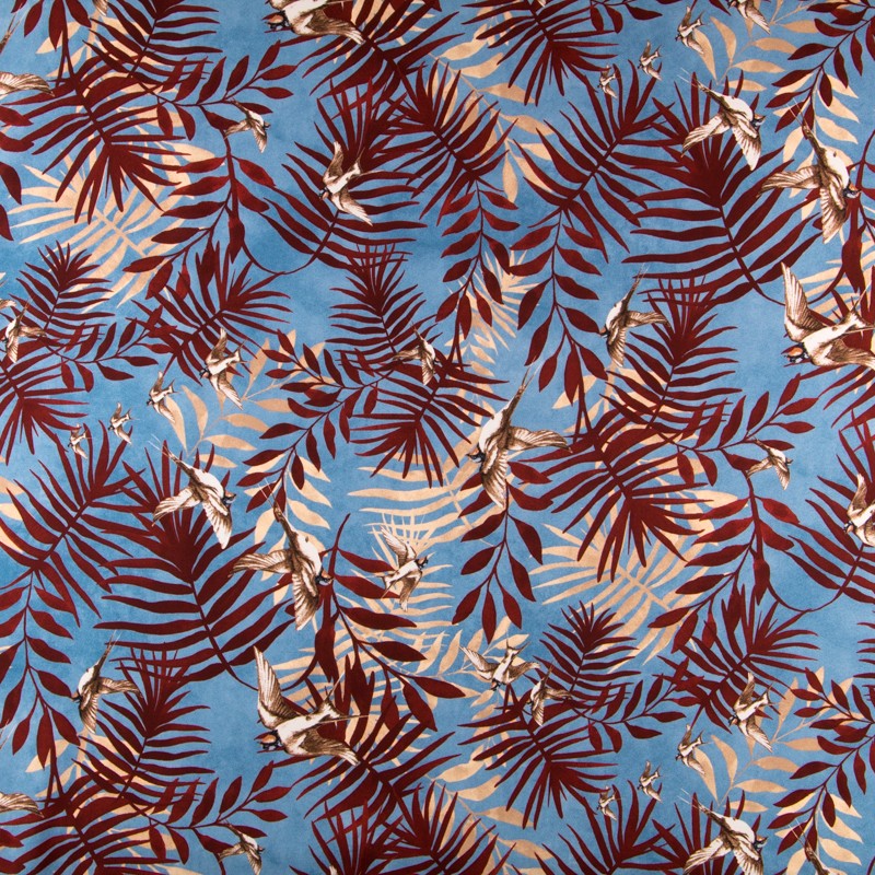 Crepe Satén Birds Azul Claro - Ribes y Casals