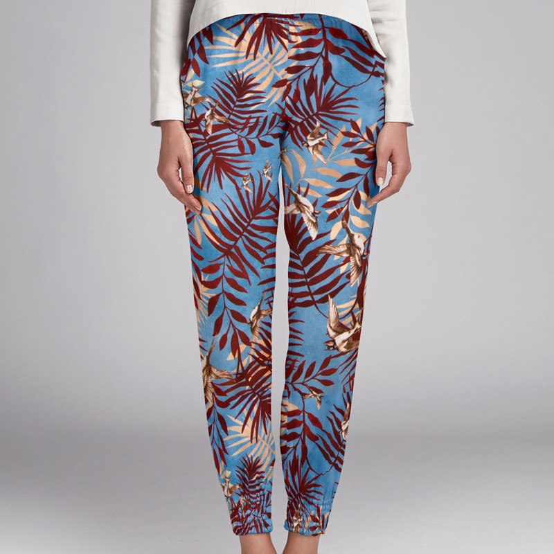 Crepe Satén Birds Azul Claro - Ribes y Casals