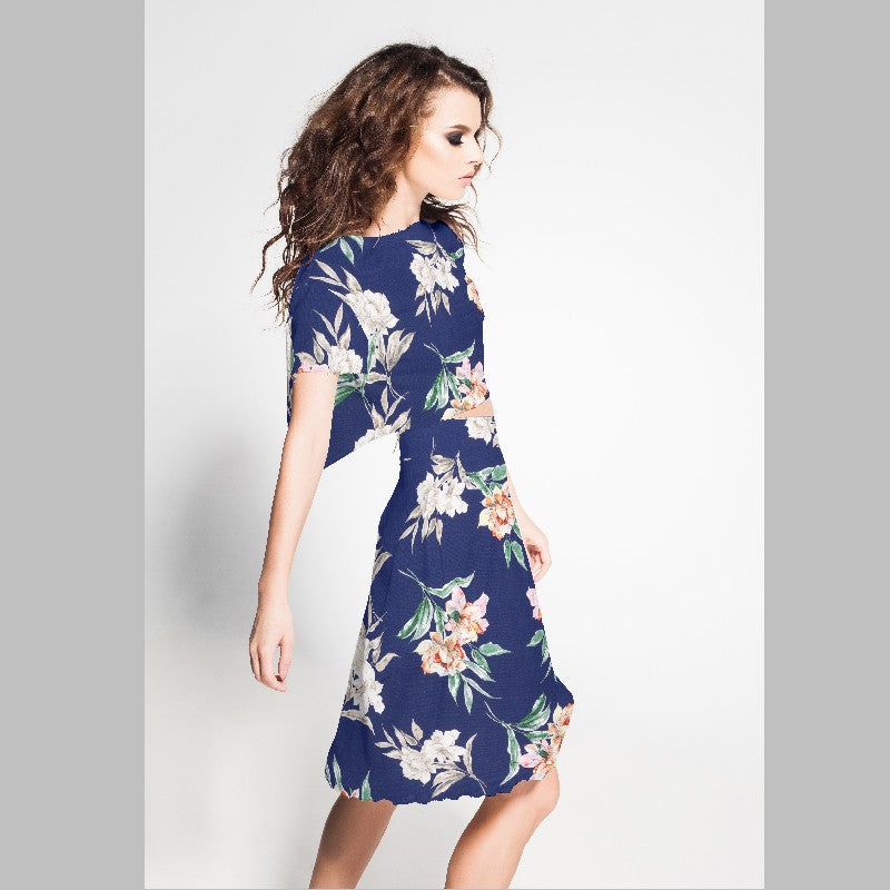 Crepe Satén Floral Azul - Ribes y Casals