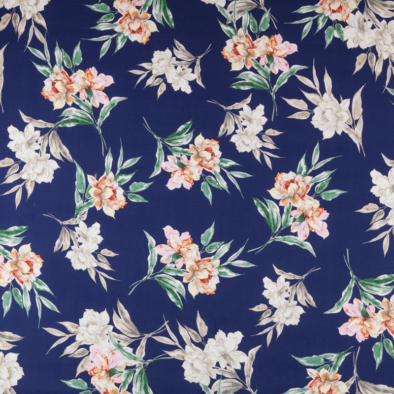 Crepe Satén Floral Azul - Ribes y Casals