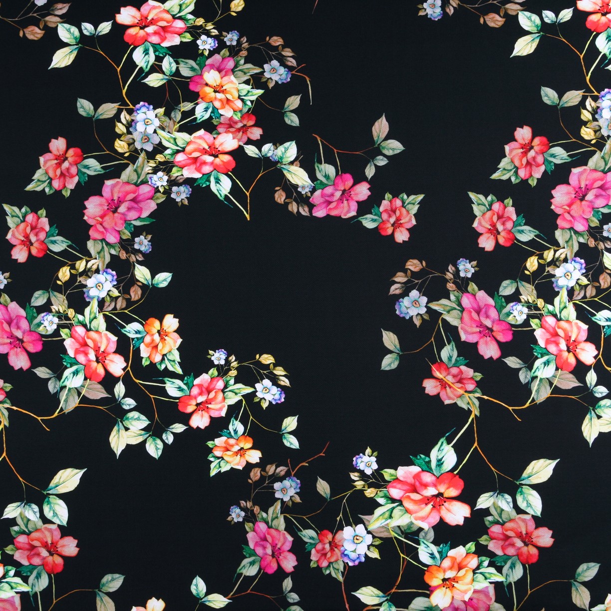 Crepe Viscosa Flores Negra - Ribes y Casals