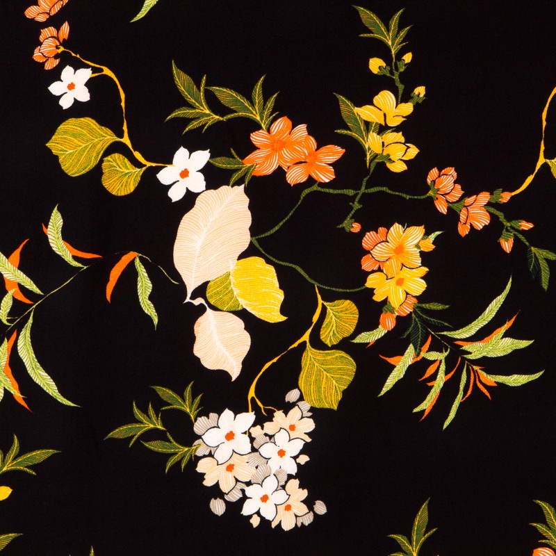 Crepe Viscosa Ramas Negra - Ribes y Casals