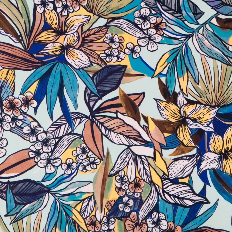 Crepe Viscosa Tropical Agua - Ribes y Casals