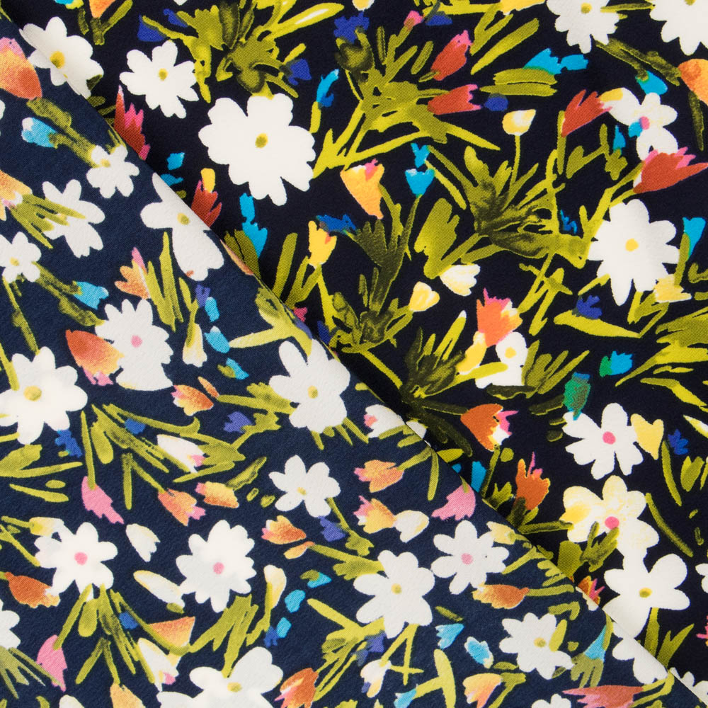 Crepe Flores Silvestres Azul Marino - Ribes y Casals