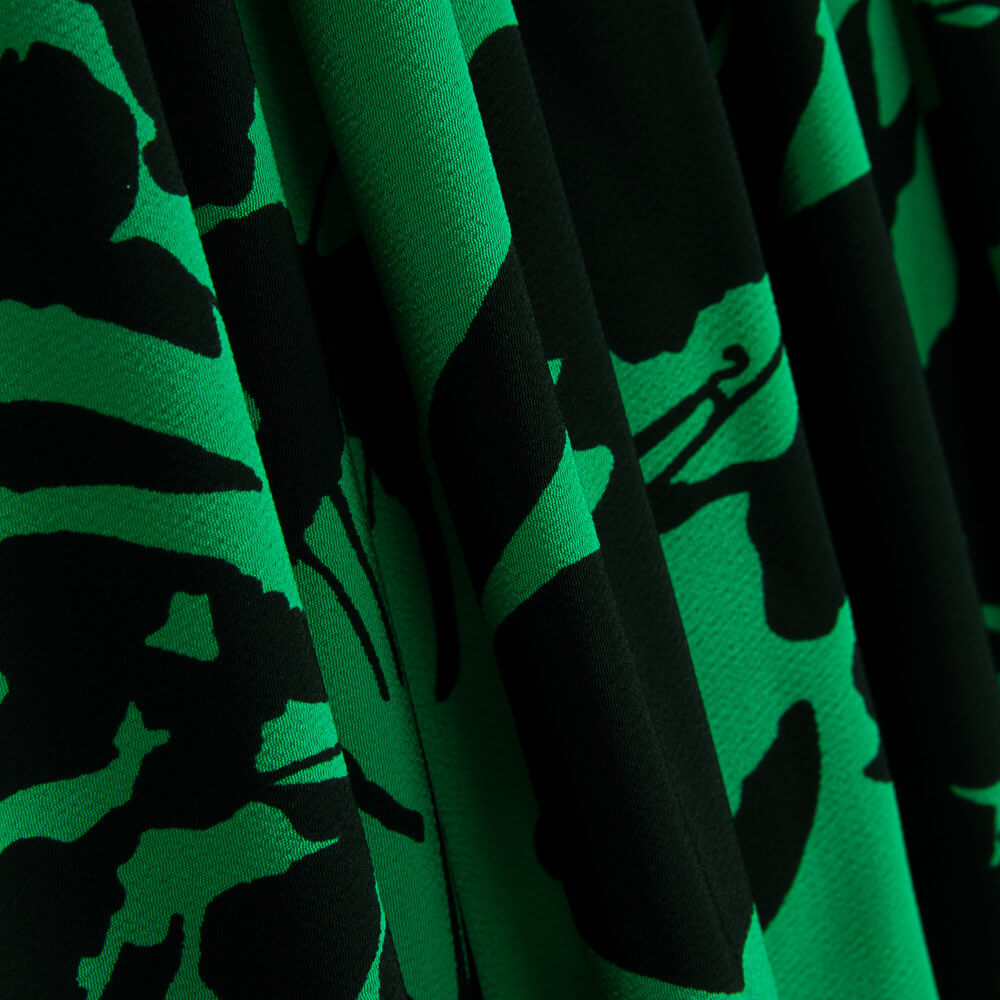 Crepe Poliéster Flor Dibujo Verde - Ribes y Casals