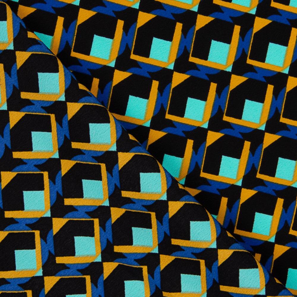 Crepe Poliéster Geo Aguamarina - Ribes y Casals