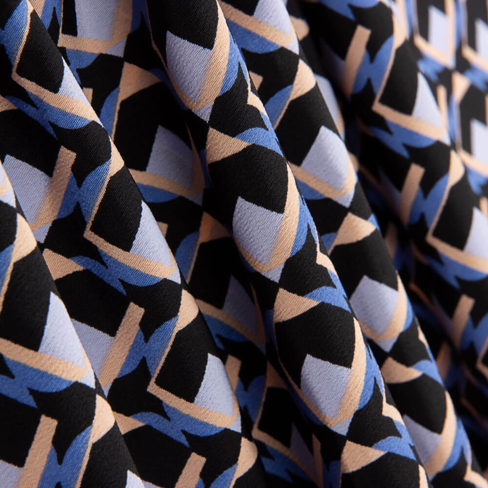 Crepe Poliéster Geo Azul Denim - Ribes y Casals