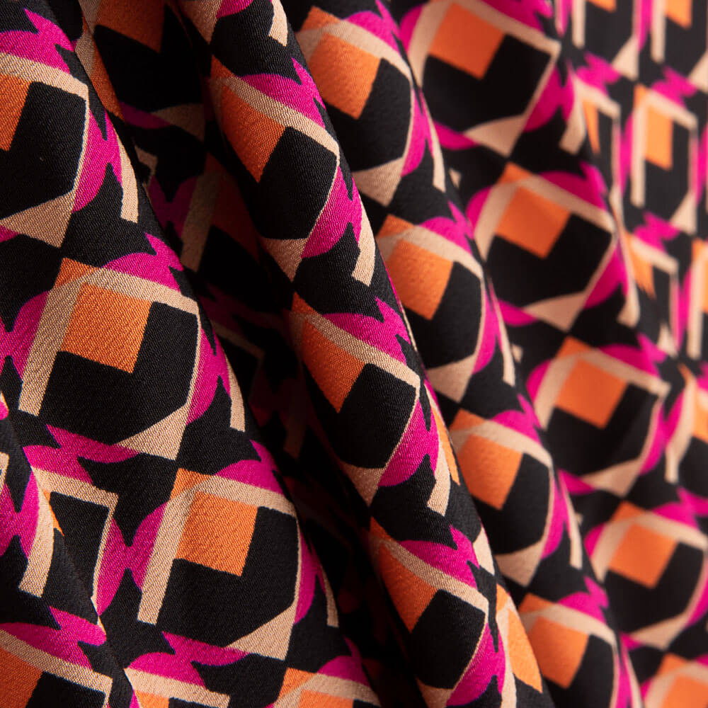 Crepe Poliéster Geo Fucsia - Ribes y Casals