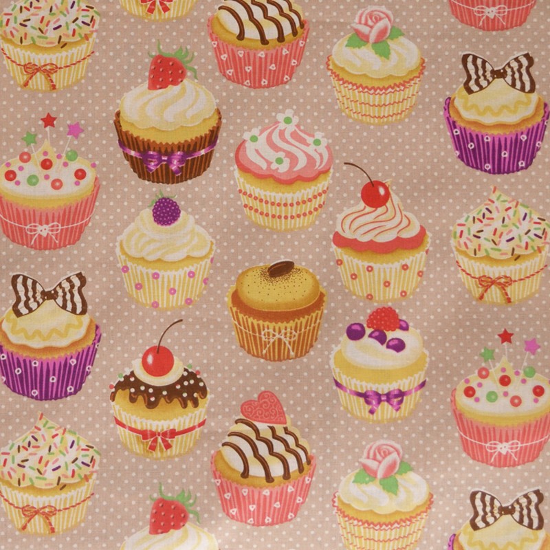 Algodón Cupcakes Fondo Marrón - Ribes y Casals