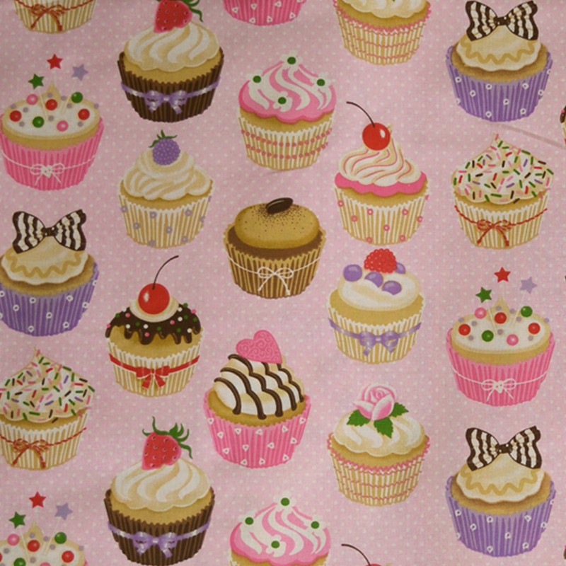 Algodón Cupcakes Fondo Rosa - Ribes y Casals