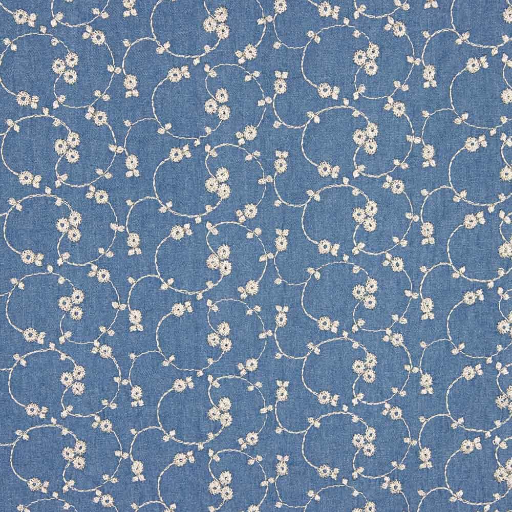 Retal Denim Bordado Flor Lúrex 80x150 cm - Ribes y Casals