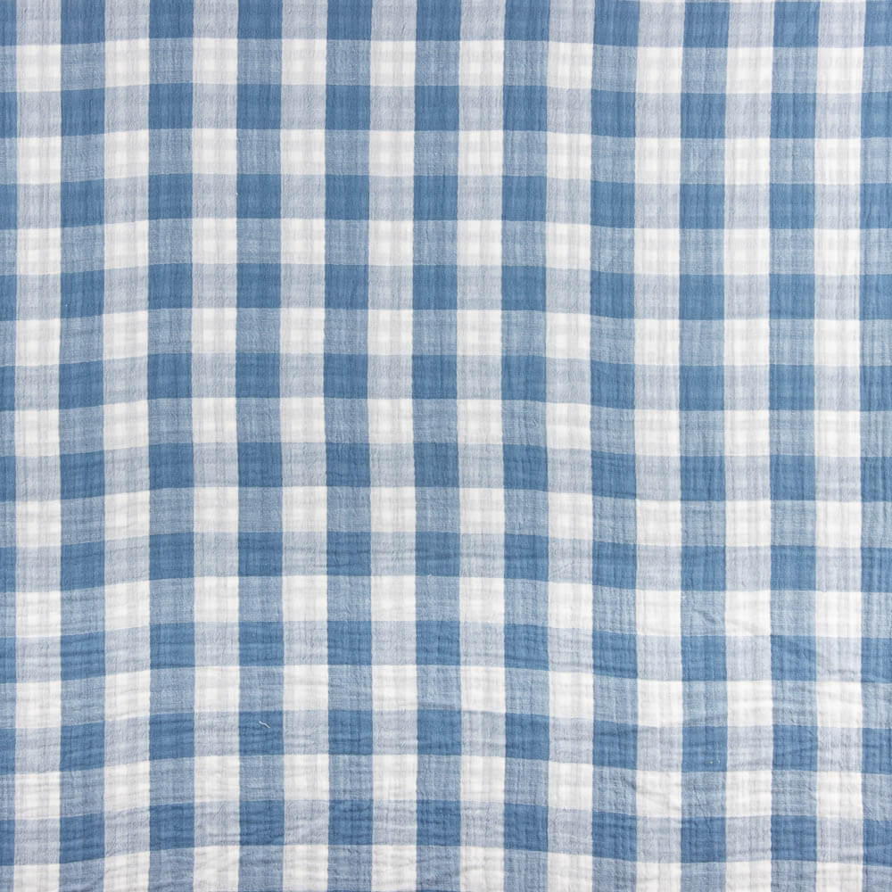 Doble Gasa Vichy Reversible Azul Denim Oscuro - Ribes y Casals